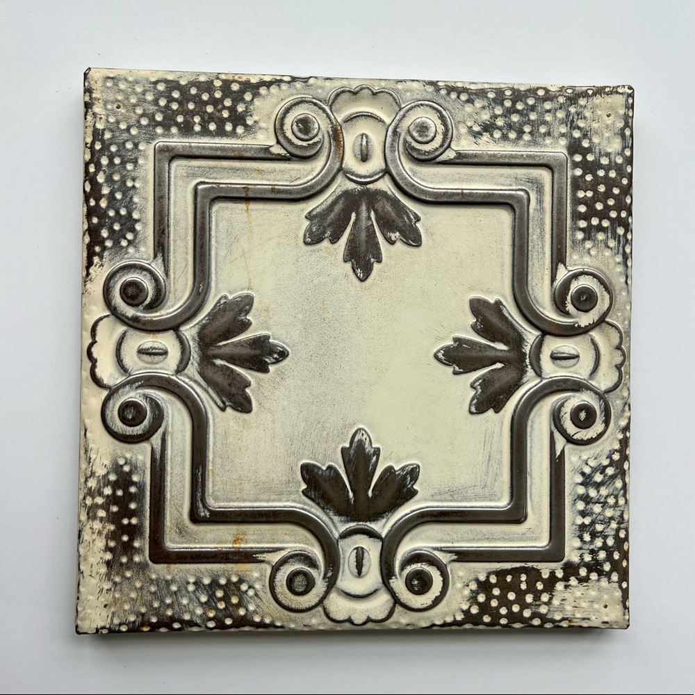 Authentic Vintage Tin Ceiling Tile Wall Hanging, Cream